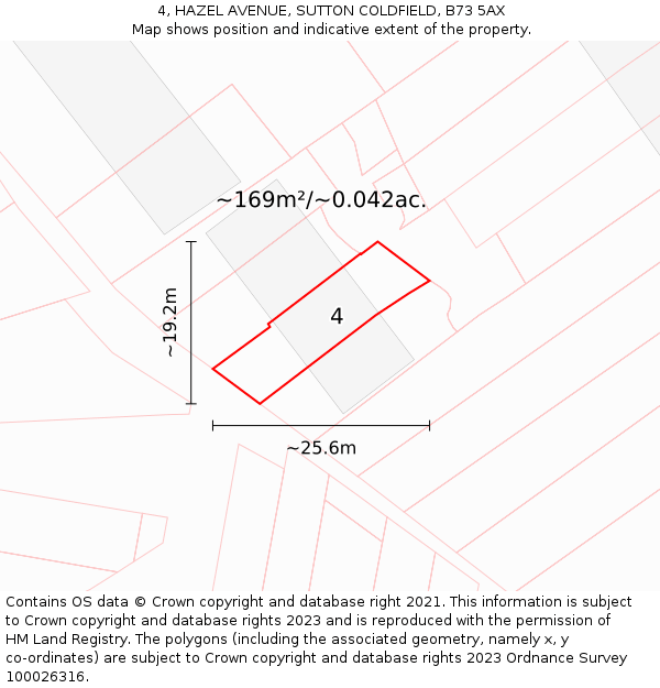 4, HAZEL AVENUE, SUTTON COLDFIELD, B73 5AX: Plot and title map