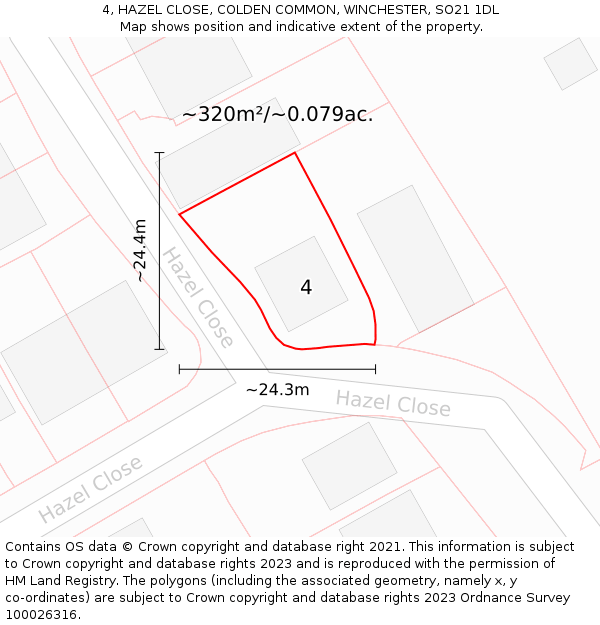 4, HAZEL CLOSE, COLDEN COMMON, WINCHESTER, SO21 1DL: Plot and title map