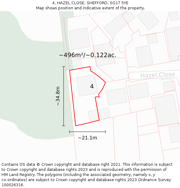 4, HAZEL CLOSE, SHEFFORD, SG17 5YE: Plot and title map