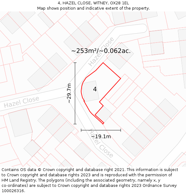 4, HAZEL CLOSE, WITNEY, OX28 1EL: Plot and title map