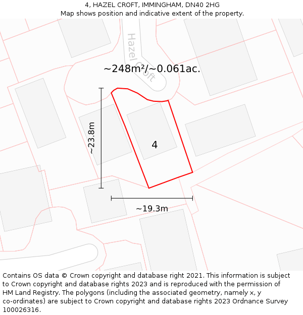 4, HAZEL CROFT, IMMINGHAM, DN40 2HG: Plot and title map