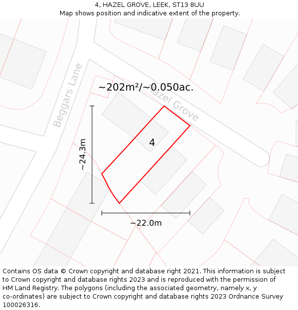 4, HAZEL GROVE, LEEK, ST13 8UU: Plot and title map