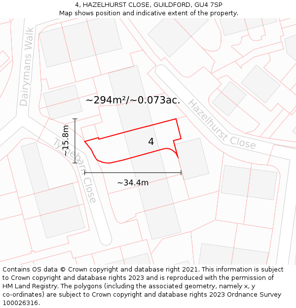 4, HAZELHURST CLOSE, GUILDFORD, GU4 7SP: Plot and title map