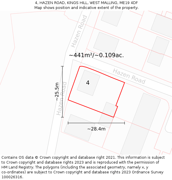 4, HAZEN ROAD, KINGS HILL, WEST MALLING, ME19 4DF: Plot and title map