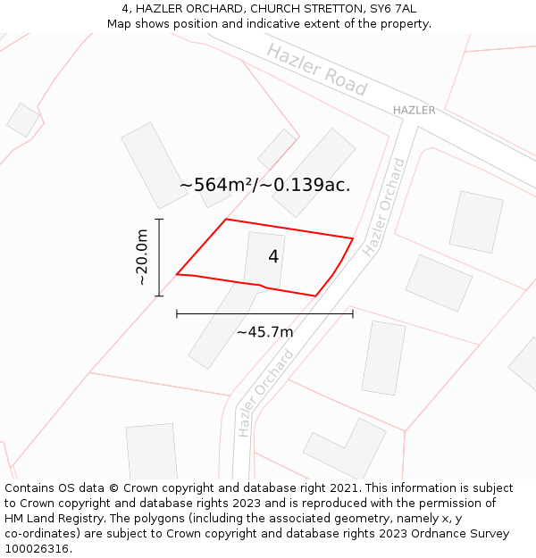 4, HAZLER ORCHARD, CHURCH STRETTON, SY6 7AL: Plot and title map