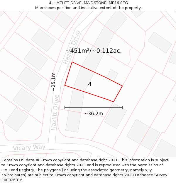 4, HAZLITT DRIVE, MAIDSTONE, ME16 0EG: Plot and title map