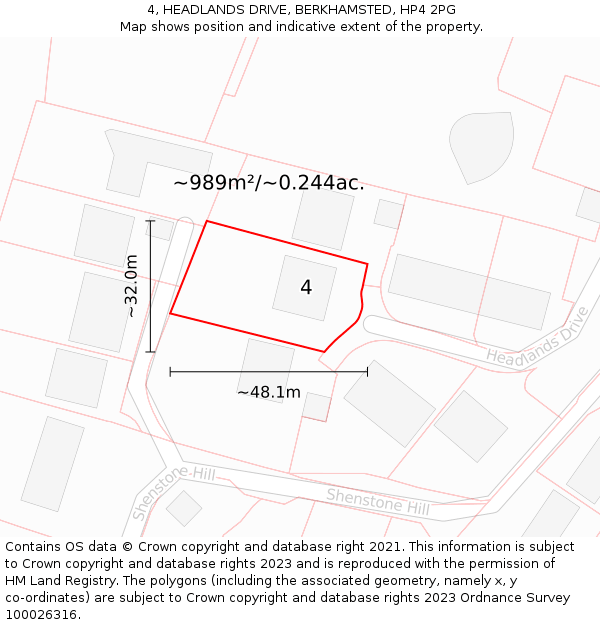 4, HEADLANDS DRIVE, BERKHAMSTED, HP4 2PG: Plot and title map