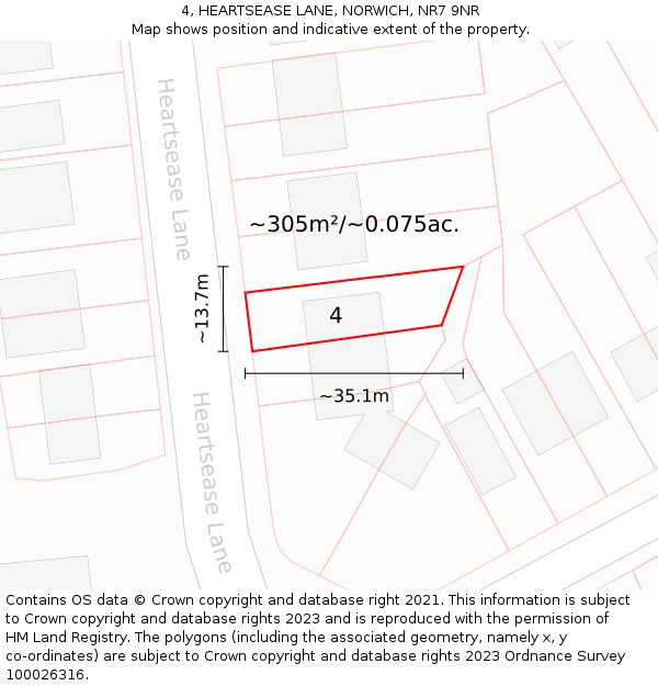 4, HEARTSEASE LANE, NORWICH, NR7 9NR: Plot and title map