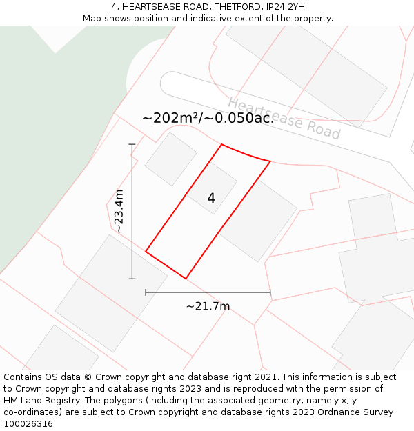 4, HEARTSEASE ROAD, THETFORD, IP24 2YH: Plot and title map