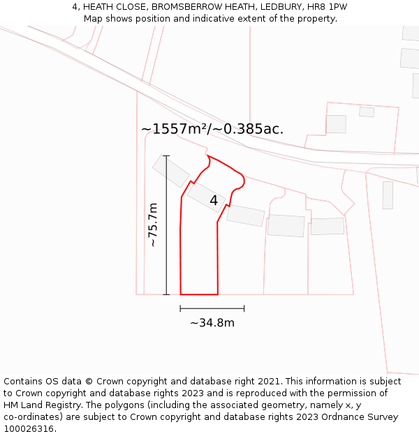 4, HEATH CLOSE, BROMSBERROW HEATH, LEDBURY, HR8 1PW: Plot and title map