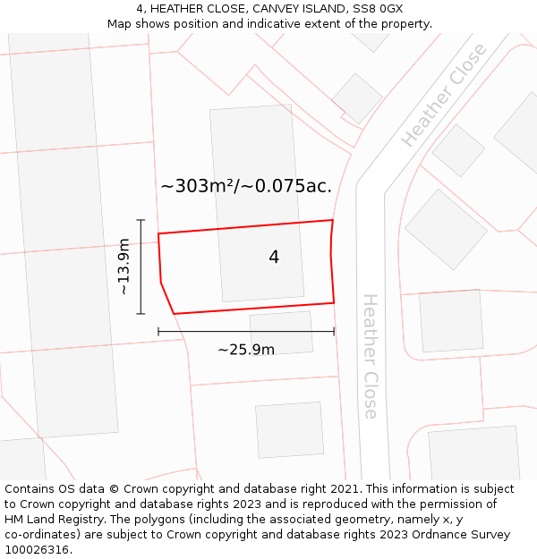 4, HEATHER CLOSE, CANVEY ISLAND, SS8 0GX: Plot and title map