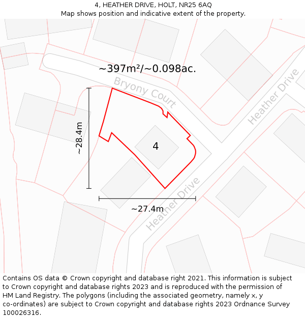 4, HEATHER DRIVE, HOLT, NR25 6AQ: Plot and title map