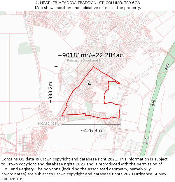 4, HEATHER MEADOW, FRADDON, ST. COLUMB, TR9 6GA: Plot and title map