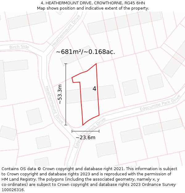 4, HEATHERMOUNT DRIVE, CROWTHORNE, RG45 6HN: Plot and title map