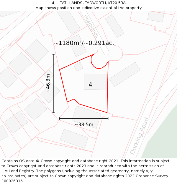 4, HEATHLANDS, TADWORTH, KT20 5RA: Plot and title map