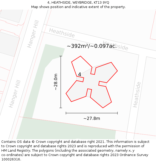 4, HEATHSIDE, WEYBRIDGE, KT13 9YQ: Plot and title map