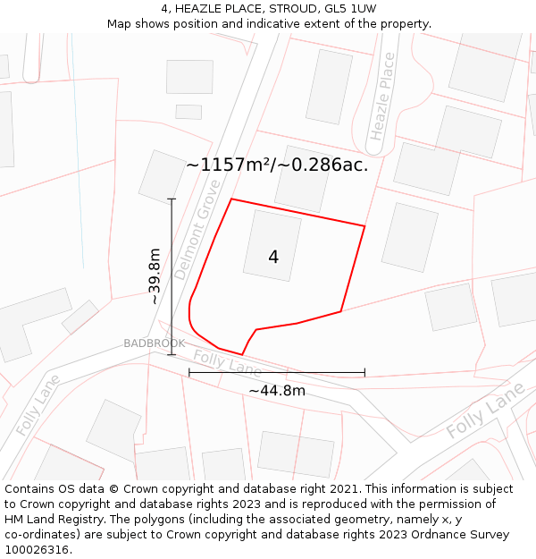 4, HEAZLE PLACE, STROUD, GL5 1UW: Plot and title map