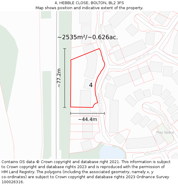 4, HEBBLE CLOSE, BOLTON, BL2 3FS: Plot and title map