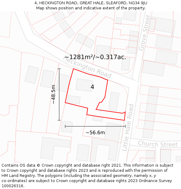 4, HECKINGTON ROAD, GREAT HALE, SLEAFORD, NG34 9JU: Plot and title map