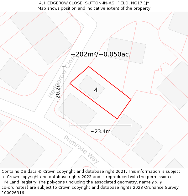 4, HEDGEROW CLOSE, SUTTON-IN-ASHFIELD, NG17 1JY: Plot and title map