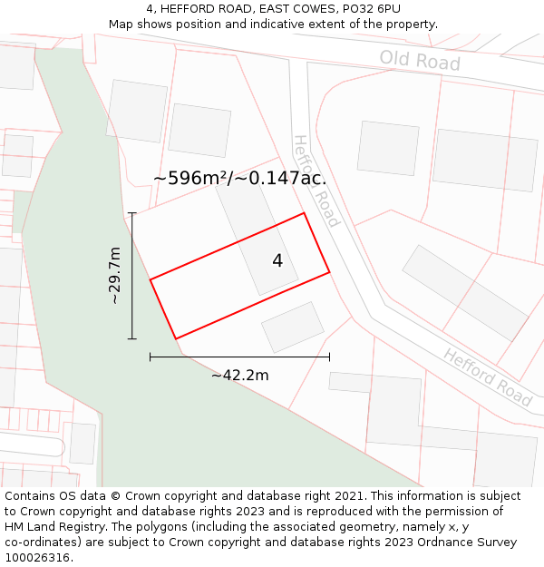 4, HEFFORD ROAD, EAST COWES, PO32 6PU: Plot and title map