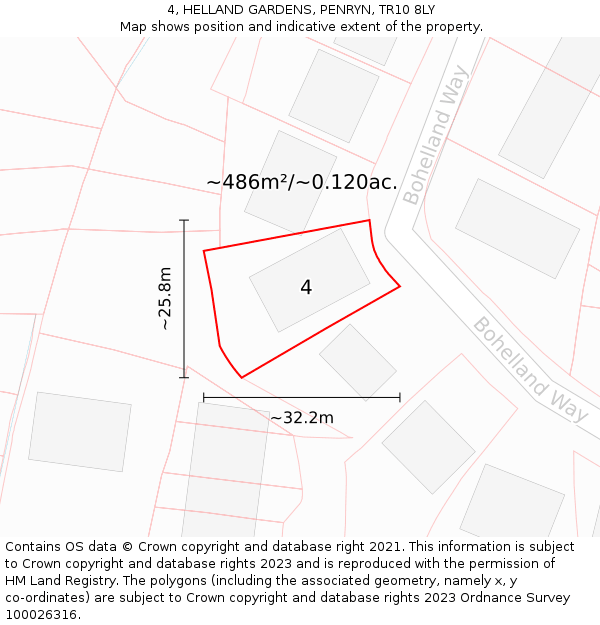 4, HELLAND GARDENS, PENRYN, TR10 8LY: Plot and title map