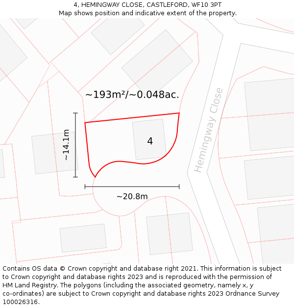 4, HEMINGWAY CLOSE, CASTLEFORD, WF10 3PT: Plot and title map