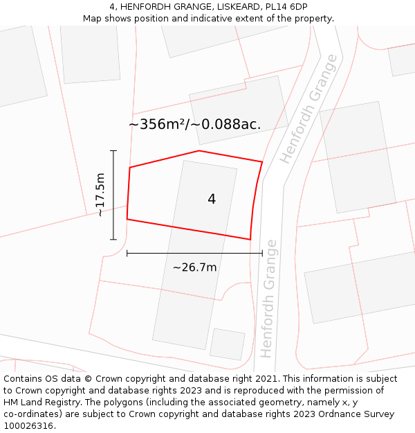 4, HENFORDH GRANGE, LISKEARD, PL14 6DP: Plot and title map