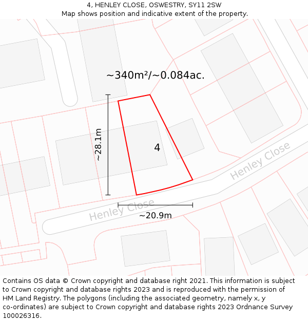 4, HENLEY CLOSE, OSWESTRY, SY11 2SW: Plot and title map