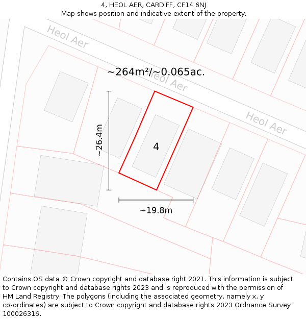 4, HEOL AER, CARDIFF, CF14 6NJ: Plot and title map