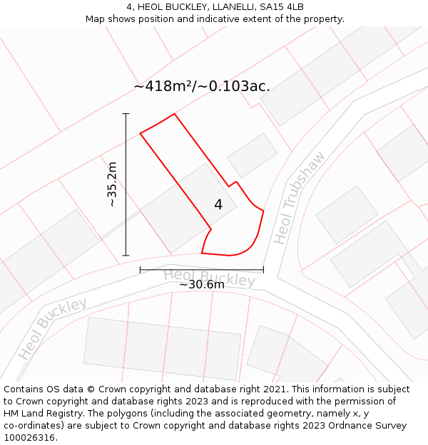 4, HEOL BUCKLEY, LLANELLI, SA15 4LB: Plot and title map