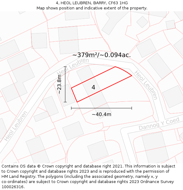 4, HEOL LEUBREN, BARRY, CF63 1HG: Plot and title map