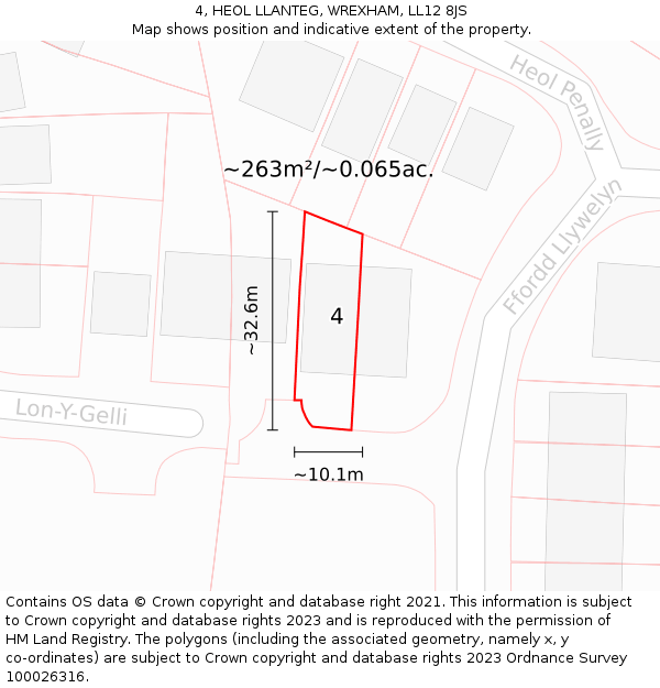 4, HEOL LLANTEG, WREXHAM, LL12 8JS: Plot and title map