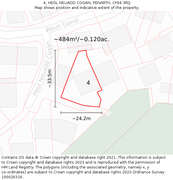 4, HEOL NEUADD COGAN, PENARTH, CF64 3RQ: Plot and title map