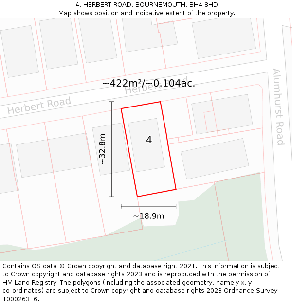 4, HERBERT ROAD, BOURNEMOUTH, BH4 8HD: Plot and title map
