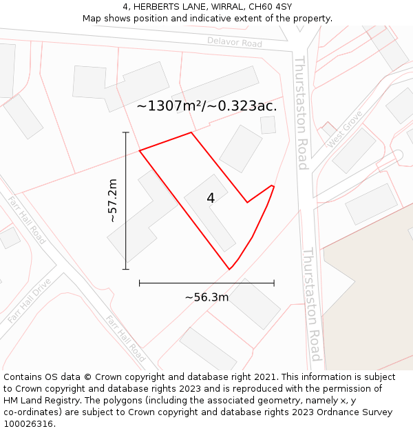 4, HERBERTS LANE, WIRRAL, CH60 4SY: Plot and title map