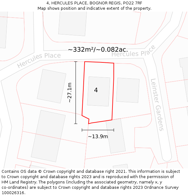 4, HERCULES PLACE, BOGNOR REGIS, PO22 7RF: Plot and title map