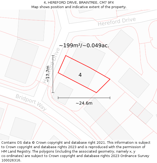 4, HEREFORD DRIVE, BRAINTREE, CM7 9FX: Plot and title map