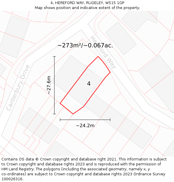 4, HEREFORD WAY, RUGELEY, WS15 1GP: Plot and title map