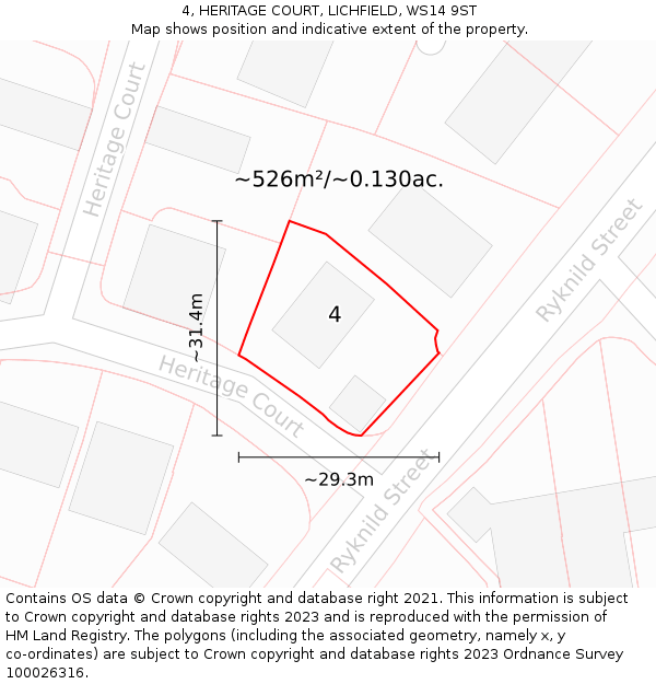 4, HERITAGE COURT, LICHFIELD, WS14 9ST: Plot and title map