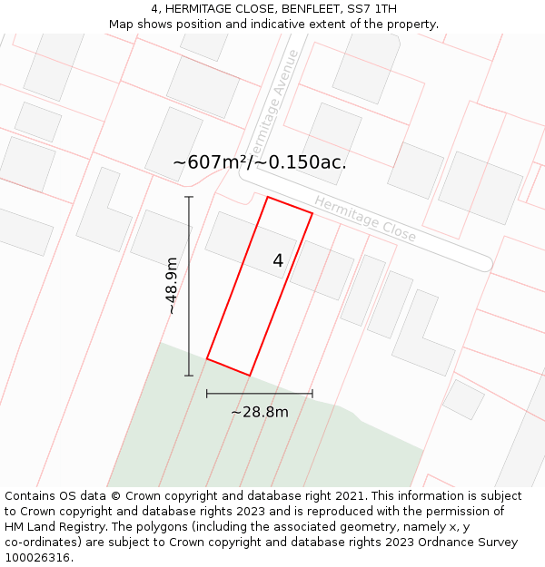 4, HERMITAGE CLOSE, BENFLEET, SS7 1TH: Plot and title map