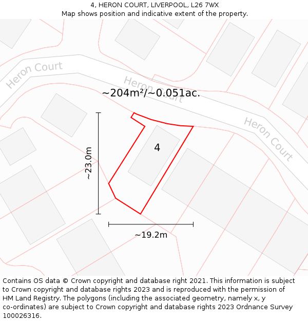 4, HERON COURT, LIVERPOOL, L26 7WX: Plot and title map
