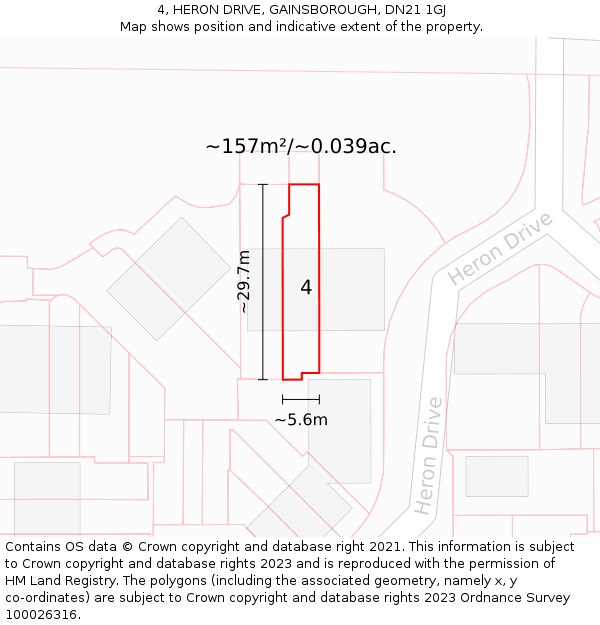 4, HERON DRIVE, GAINSBOROUGH, DN21 1GJ: Plot and title map