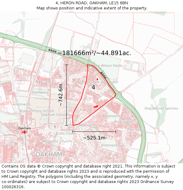 4, HERON ROAD, OAKHAM, LE15 6BN: Plot and title map