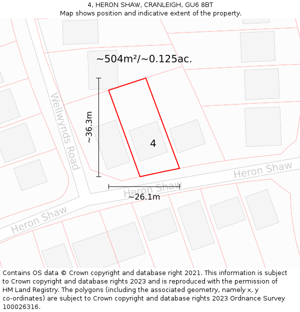 4, HERON SHAW, CRANLEIGH, GU6 8BT: Plot and title map