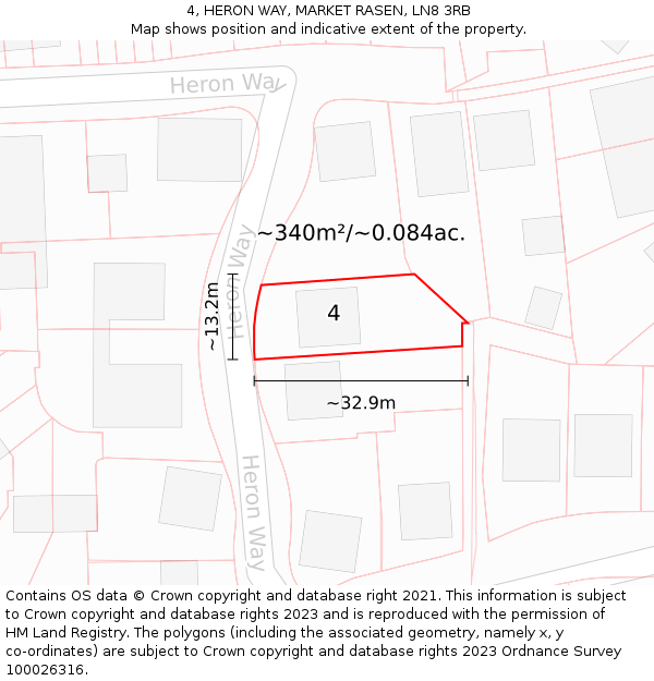 4, HERON WAY, MARKET RASEN, LN8 3RB: Plot and title map