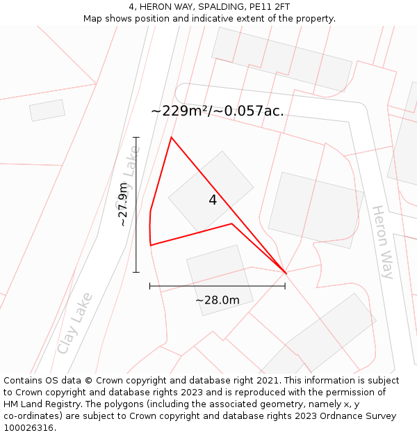 4, HERON WAY, SPALDING, PE11 2FT: Plot and title map