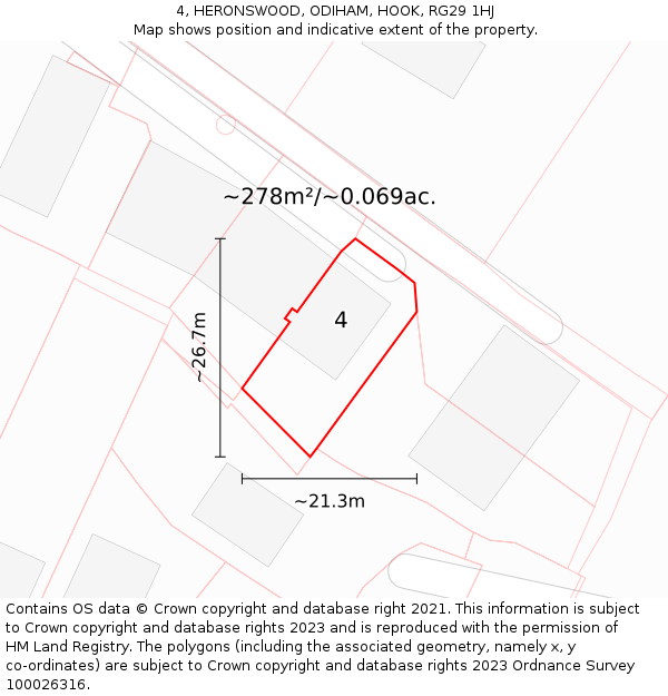 4, HERONSWOOD, ODIHAM, HOOK, RG29 1HJ: Plot and title map