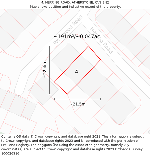 4, HERRING ROAD, ATHERSTONE, CV9 2NZ: Plot and title map