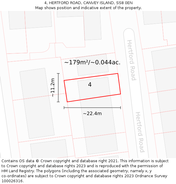 4, HERTFORD ROAD, CANVEY ISLAND, SS8 0EN: Plot and title map